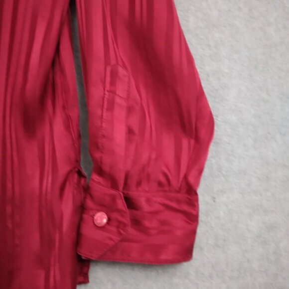 Bob Mackie | 100% Silk Subtle Stripe Blouse Top Cranberry Red | Size L - Picture 2 of 8